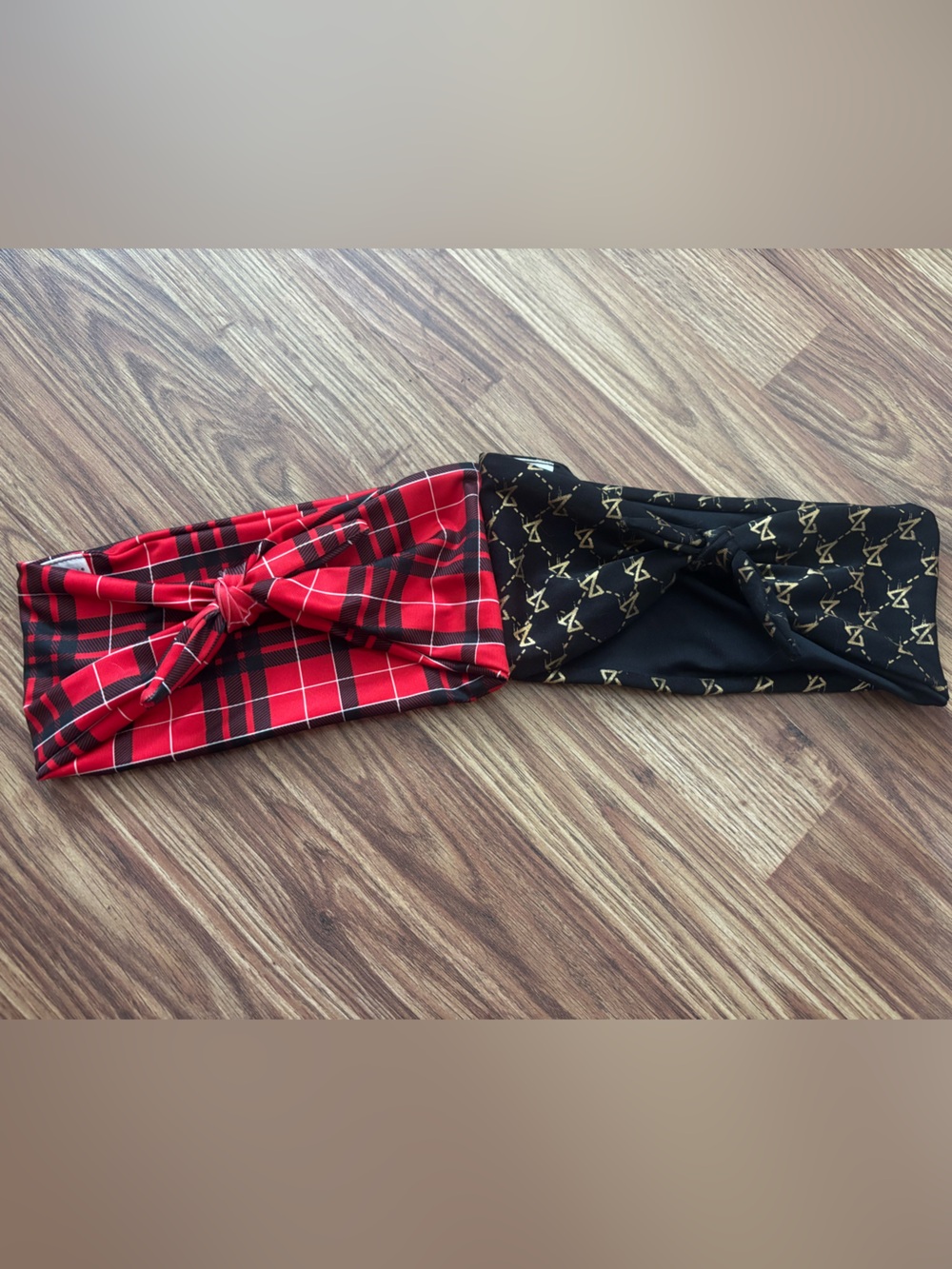 Zumba Fitness Headband - Red Plaid & Black with Gold Print